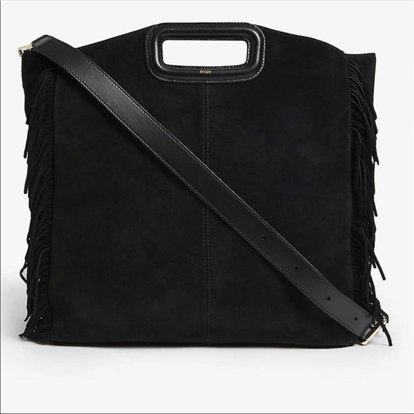NWT Maje Black Suede Fringe Bag